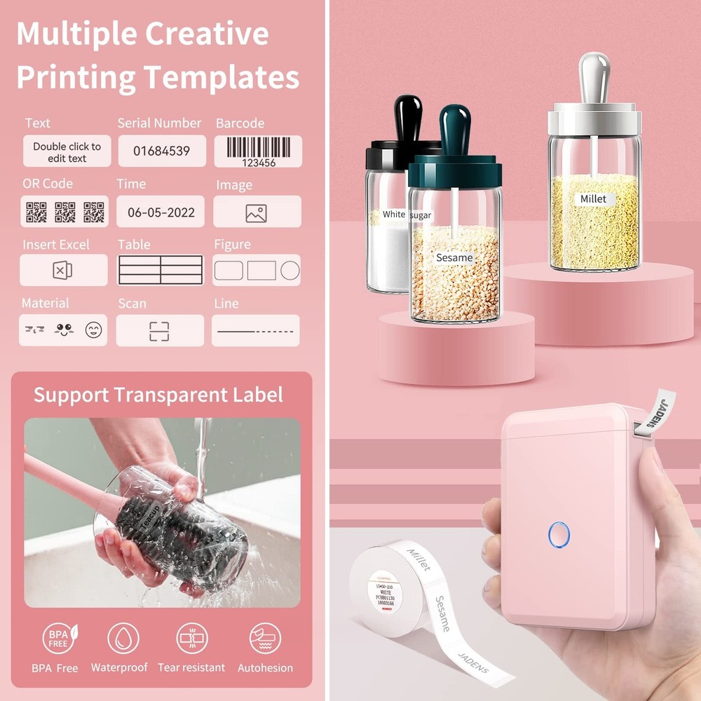 JADENS Label Maker Machine with Tape, Portable Bluetooth Label Printer for St...