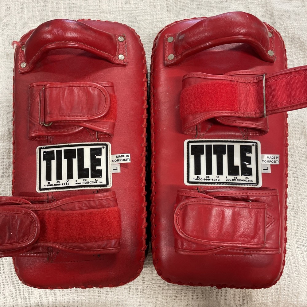 Vtg TITLE Classic Red Pro Leather Thai Pad (Pair) Rare