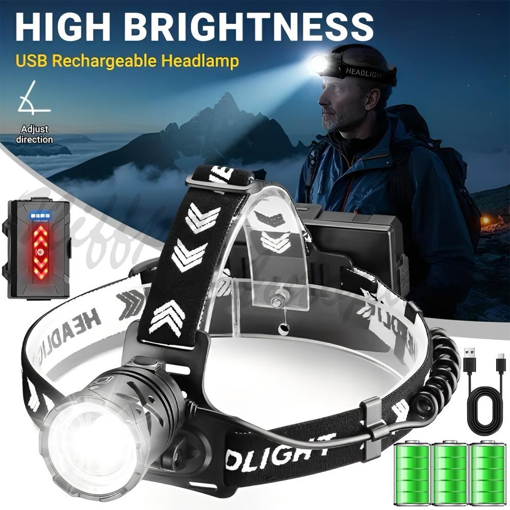 350000000 Lumen Super Bright LED Headlamp Flashlight Rechargeable LED Work Light