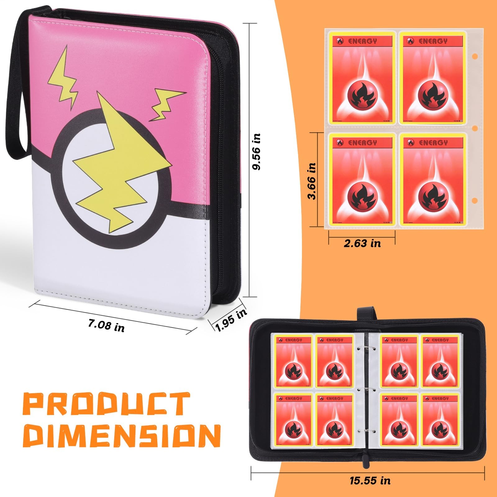 FAMOMI 4-Pocket Card Binder Album w/ 50 Sleeves - Holds 400 Cards - Pink