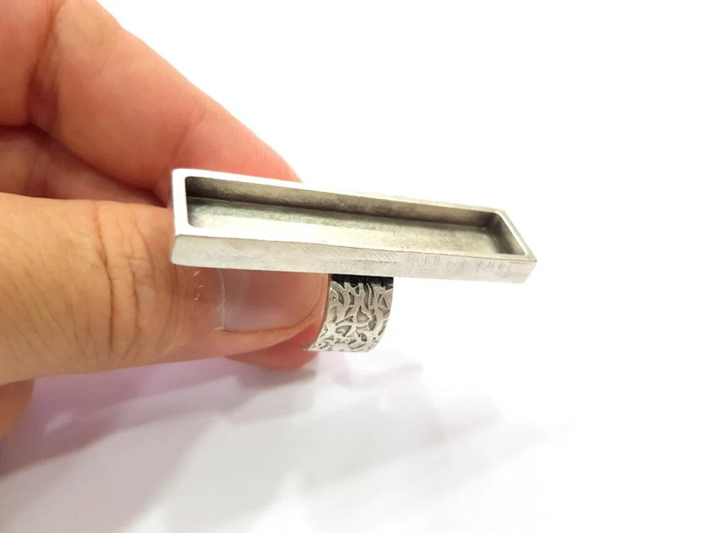 Rectangle Blank Ring Setting Base Bezel inlay Backs Cabochon Adjustable Silver
