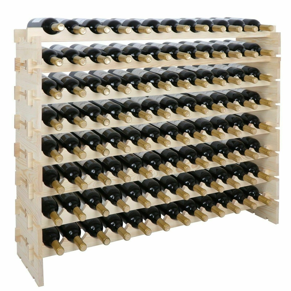 96 Bottles Holder Wine Rack Stackable Storage 8 Tier Solid Wood Display 2X