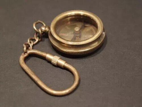 Antique Vintage Style Solid Brass Compass Keychain Gift Item
