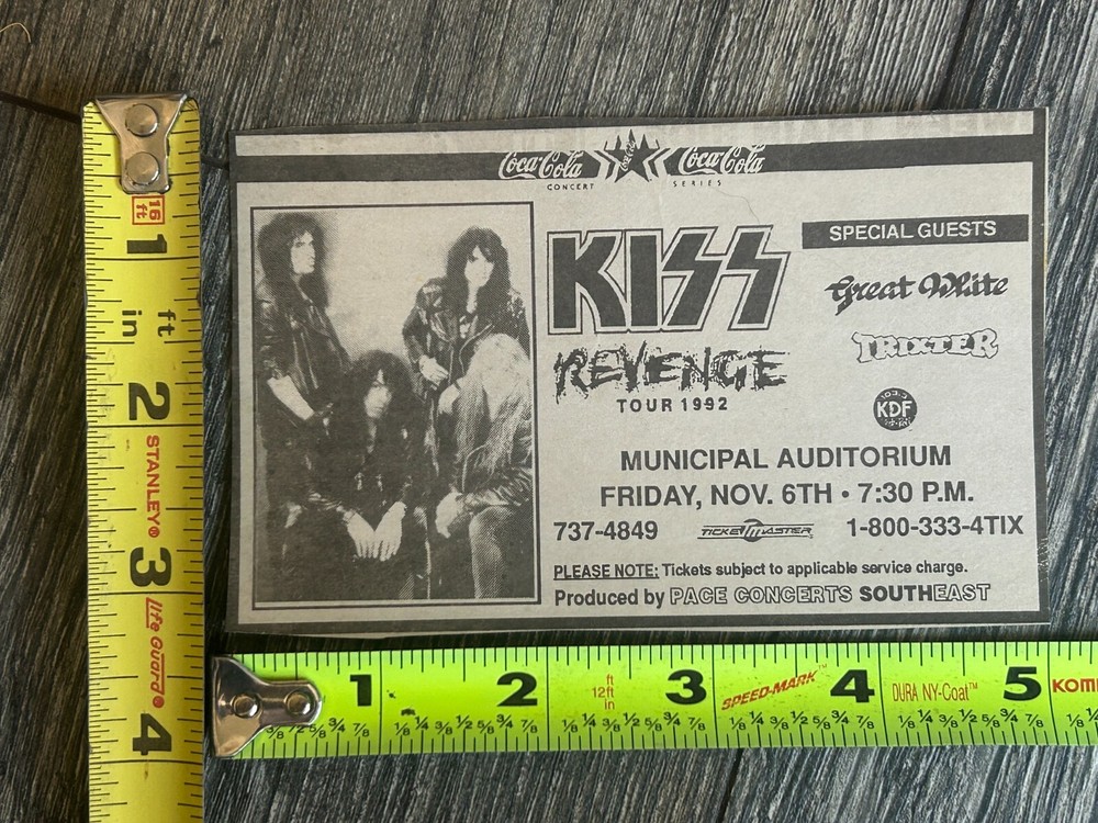 KISS Concert Ad Advert Revenge Tour Nashville TN Nov 6 1992 Vintage Kiss