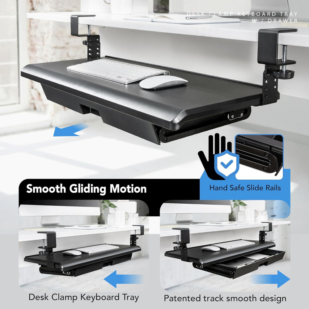 Adjustable Keyboard Tray with Drawer - Under Desk Pull Out Organizer 27.5