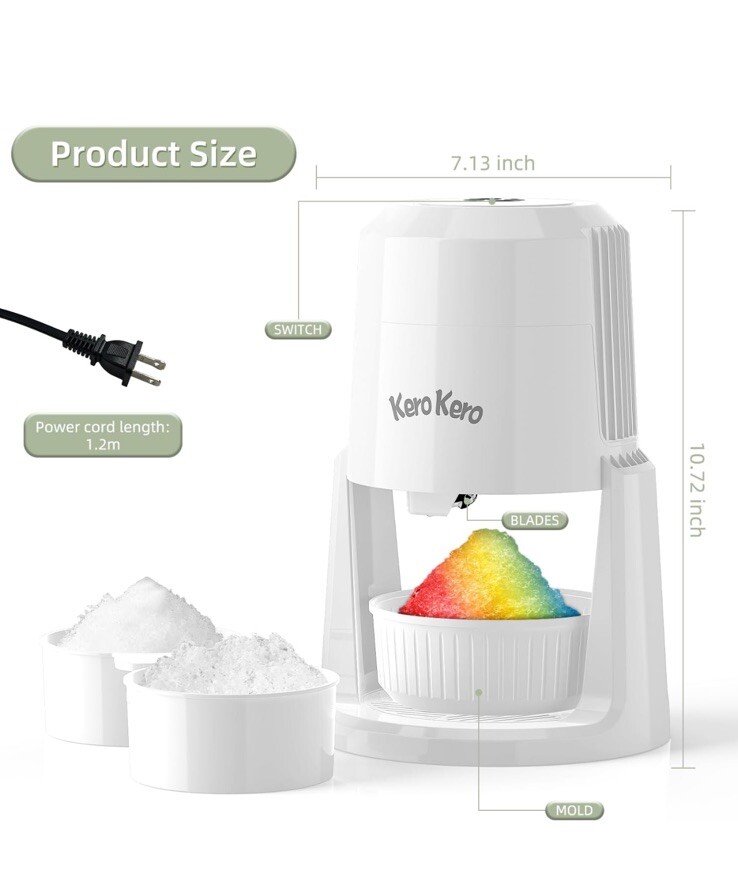 Kero Kero Shaved Ice Machine, Multi-Purpose Ice Shaver Machine with Adjustable B