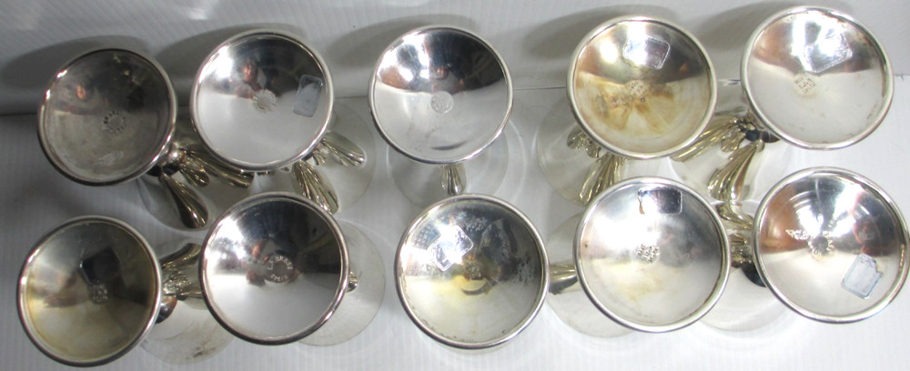 Vintage Silver-Plated Wine Goblet Stemware Spain Set 10 Twisted Grapevine Stem