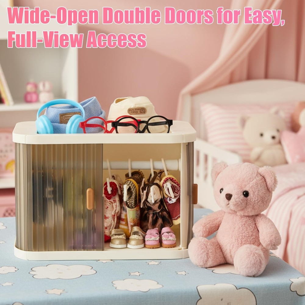 Foldable Doll Wardrobe Closet Compatible with Labubu Clothes – Translucent