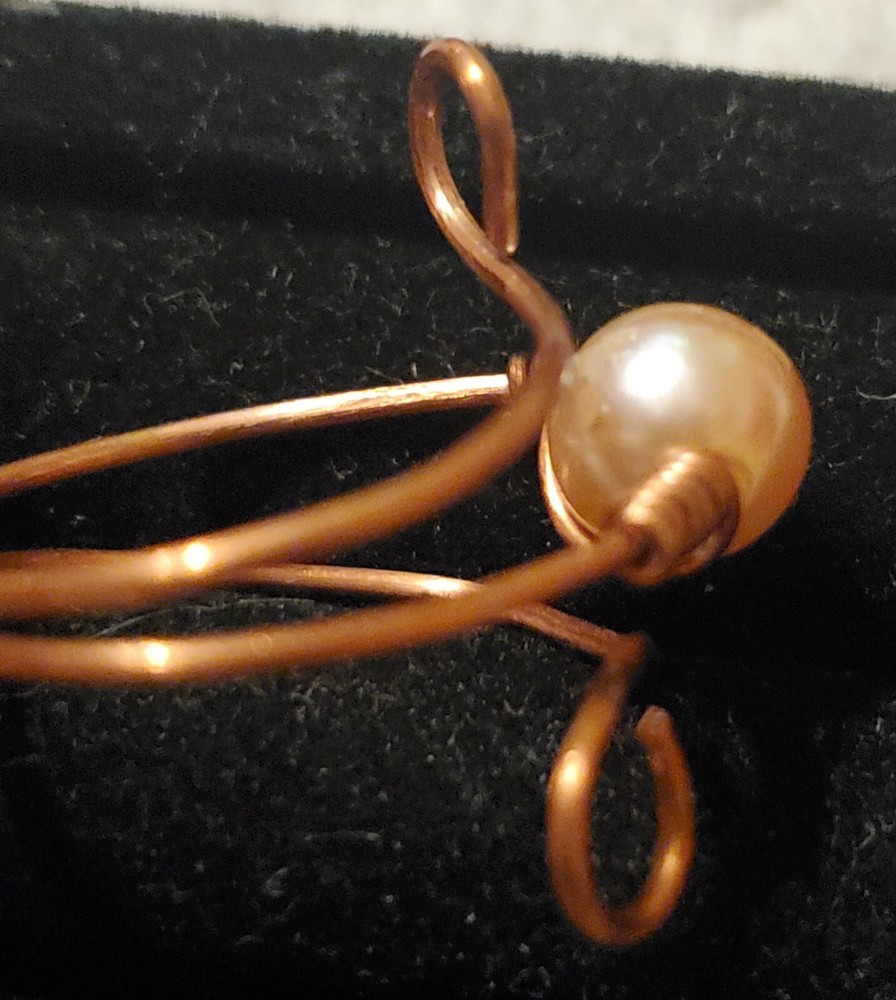 Cooper Handmade Ring With Beige Pearl Bead