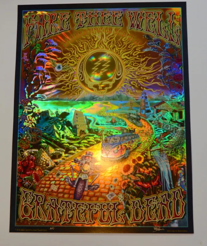 Grateful Dead Poster Mike DuBois Fare Thee Well Foil Hologram Art Golden Road 50