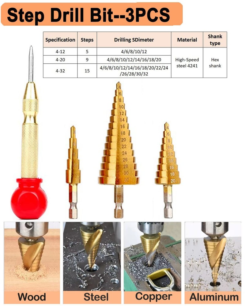 34 Pack Wood Working Chamfer Drilling Tools, 6 Countersink Drill Bit Set, 7...