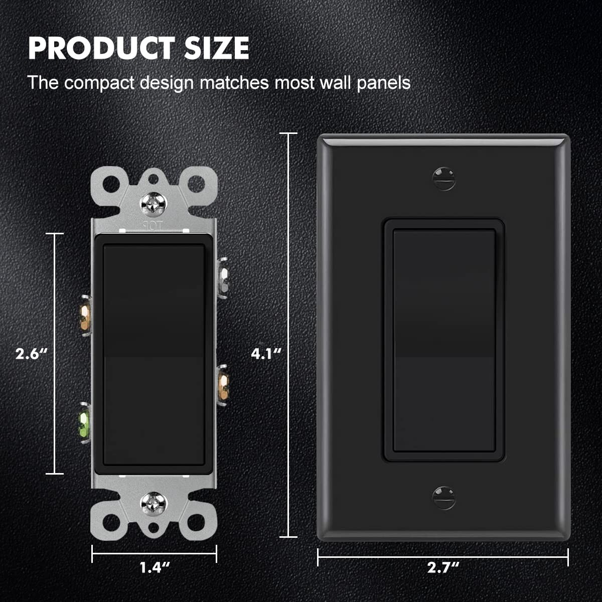 10 Pack Decora Light Switch Black, Single Pole Paddle Rocker,15A 120V/277V