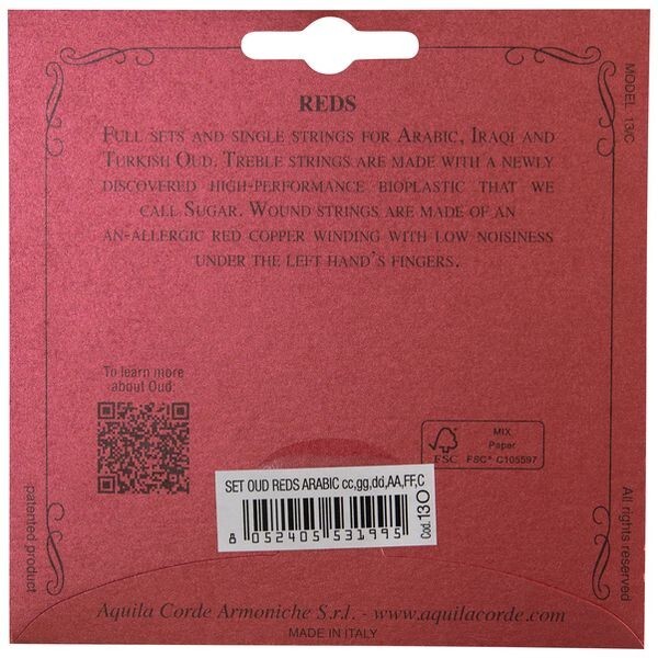 Aquila Oud Strings Arabic Tuning 11 Strings - Red Nylgut Model 130