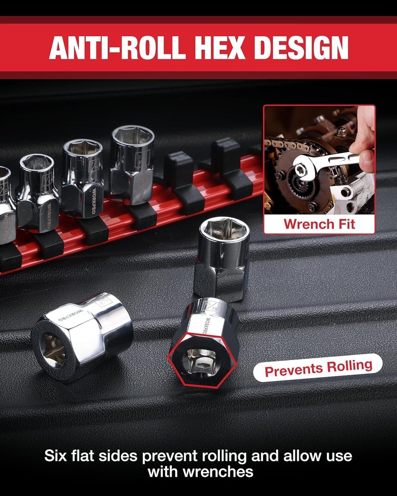 WORKPRO 10PC 3/8" Dr Socket Set Standard & Shallow Socket & Socket Organizer SAE