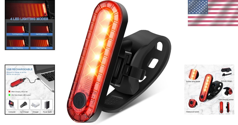 Lightweight 5-LED Bike Tail Light - Rechargeable, Easy Install, Multi-Modes