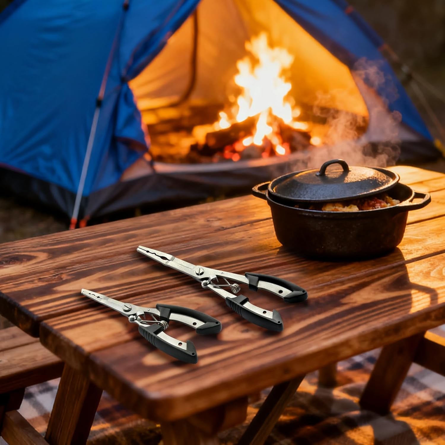 2PCS Stainless Steel Fishing Pliers with Lanyard, HIA Nose Pliers Fishing Hook R