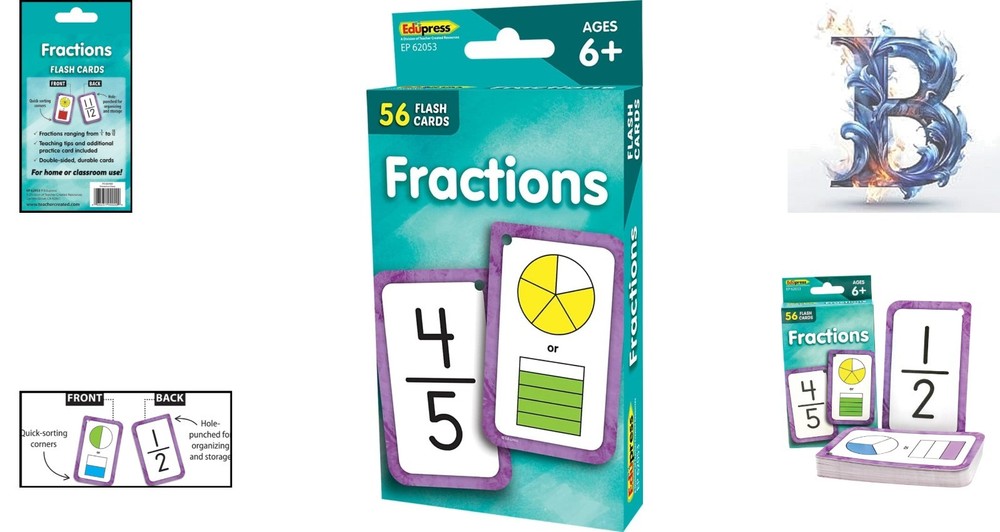 Durable Fractions Flash Cards for Learning - Perfect for Elementary Students