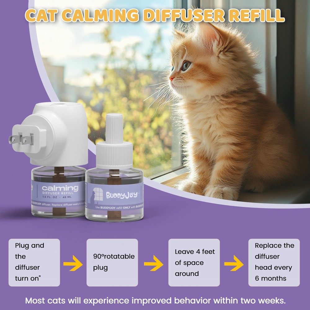 BUDDYJOY Cat Calming Diffuser Refills – Long-Lasting 30-Day Formula, Cat Pher...