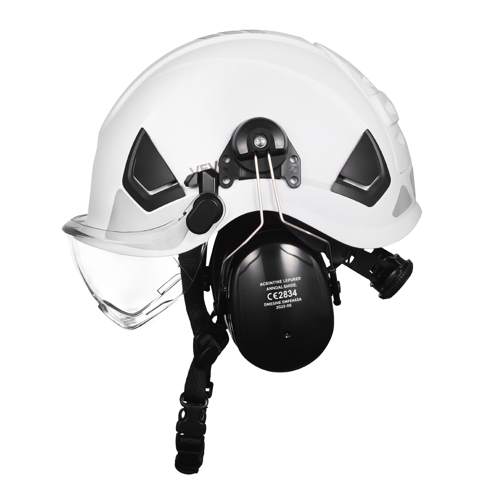 VEVOR Industrial Safety Helmet with Visor and Earmuffs Adjustable Vented Hardhat