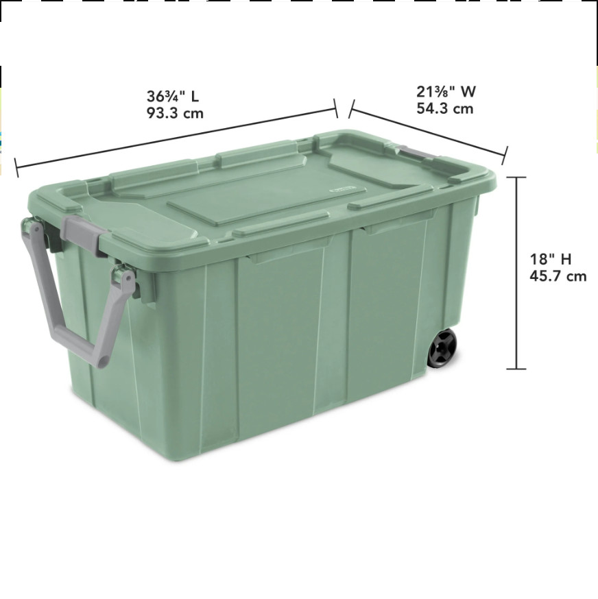 2 Pack Sterilite Extra Large 40 Gallon Plastic Wheeled Storage Bin, Light Green