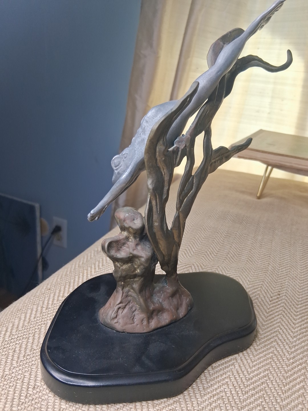 Vtg Frog Diving Figure Sculpture w/Base San Pacific International,SPI, Rare Item