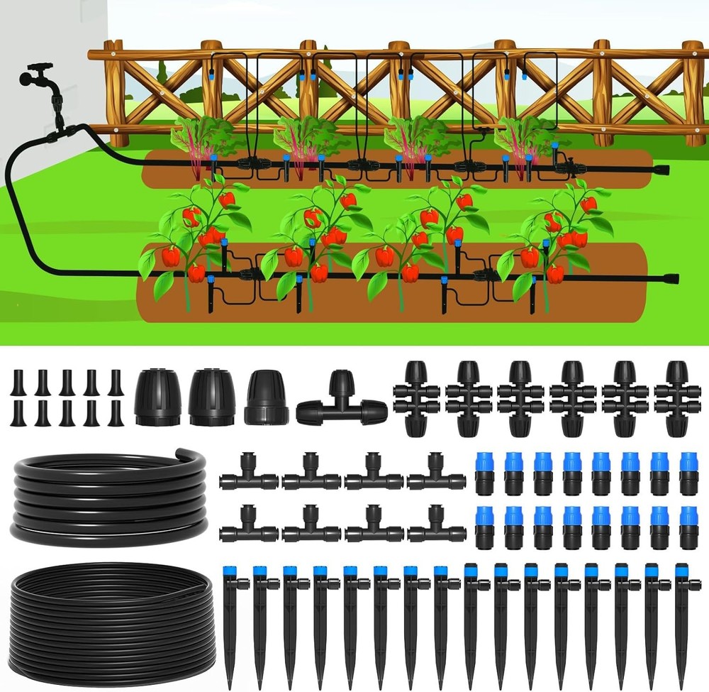 MIXC 230FT Quick-Connect Drip Irrigation System Kit, with 1/4" & 1/2" Fast