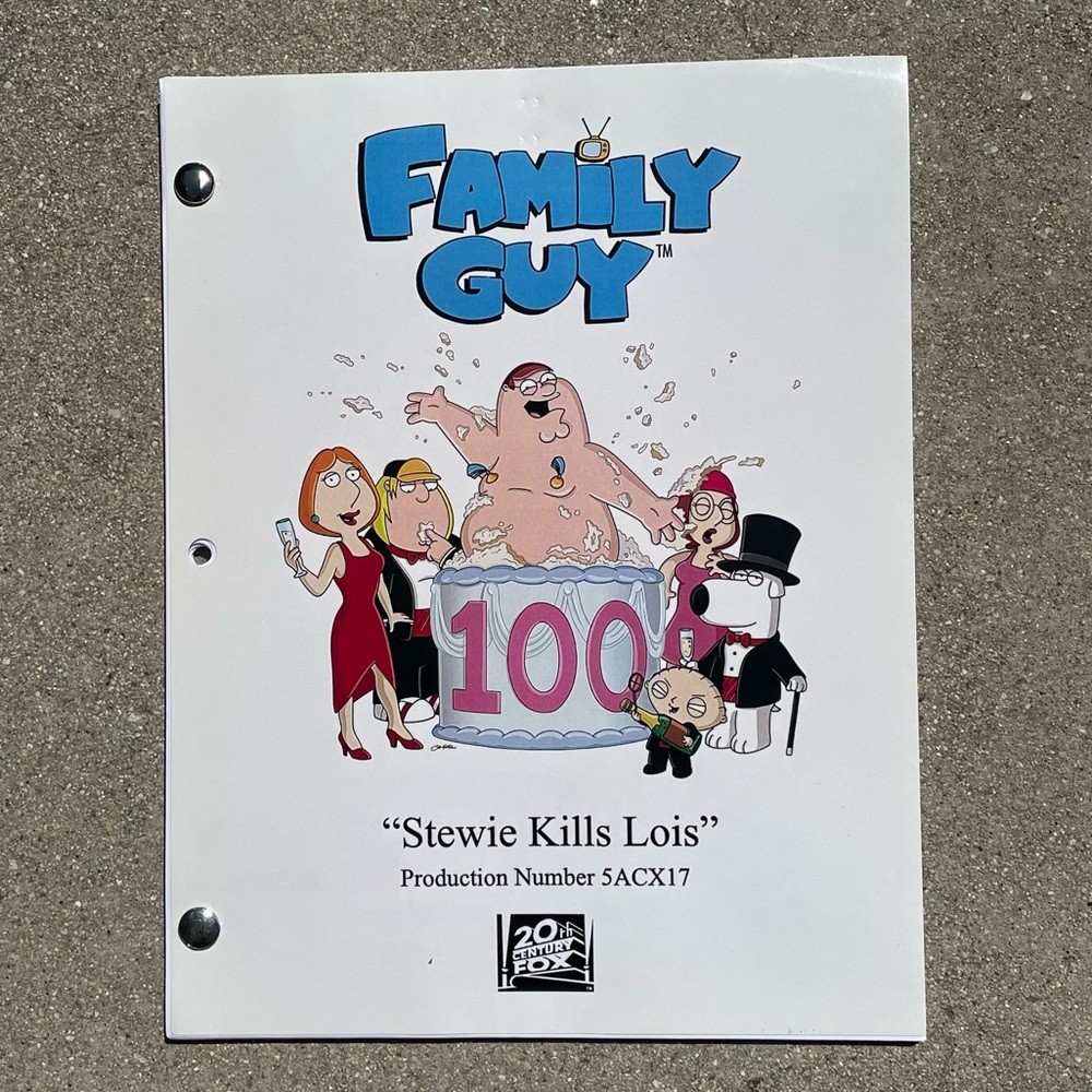 Family Guy 100th Episode SET Stewie Kills Lois Table Draft & Pre Draft Scripts