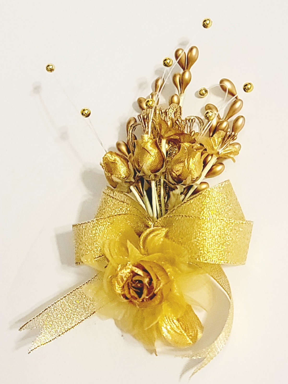 Set of 3 White or Gold Boutonniere For Wedding Prom, Artificial Flowers