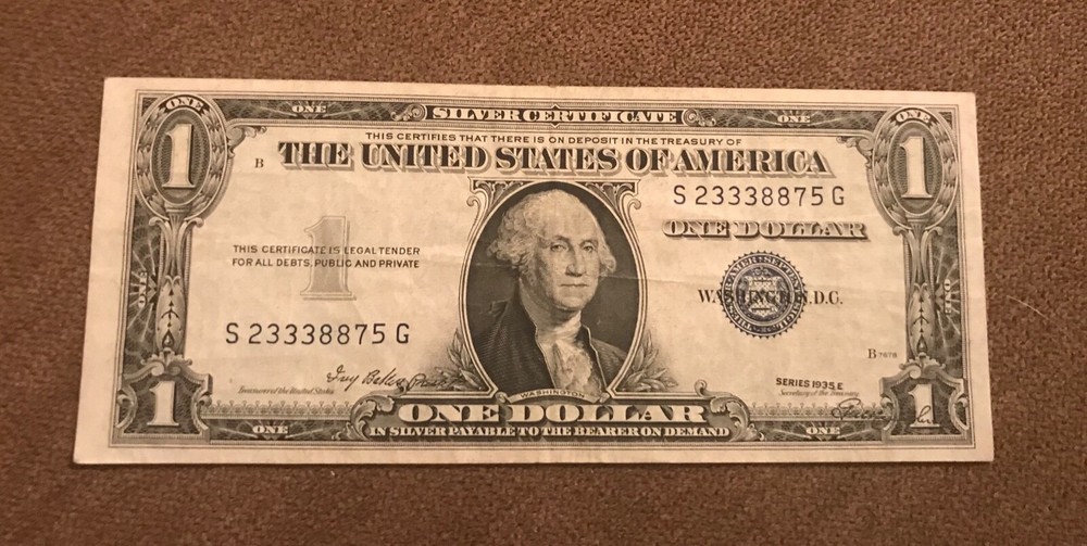 Mint error ,1935 -E $1 silver certificate, shift third print , rare