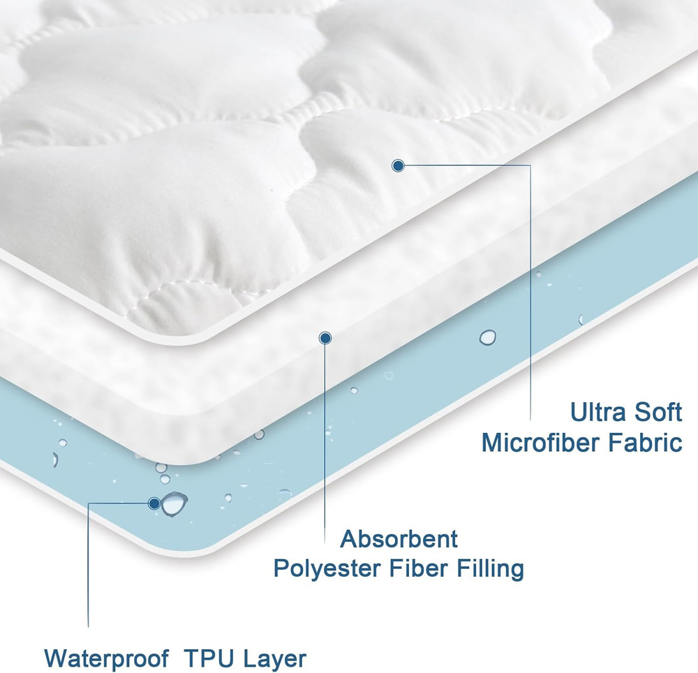 Waterproof Quilted Full Mattress Protector Pad with Deep Pocket, White
