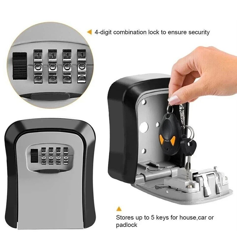 Key Lock Box for Outside-Combination Lockbox for House Key-Portable/Wall Mounted