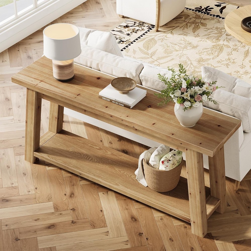 70.9" Solid Wood Console Table Entryway 2-Tier Sofa Table Behind Couch Farmhouse