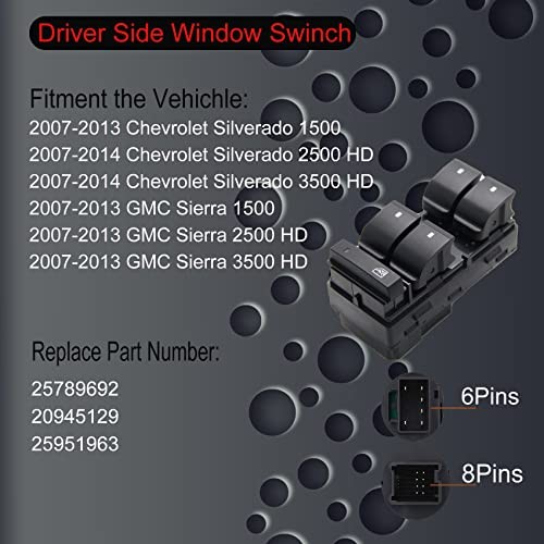 Driver Side Power Window, Door Lock & Mirror Switch 3pcs Switch with Tool