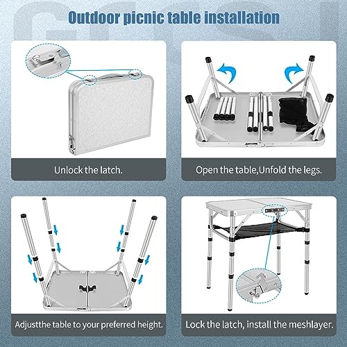 Small Camping Table with Mesh Layer, Portable Tables Folding, Aluminum
