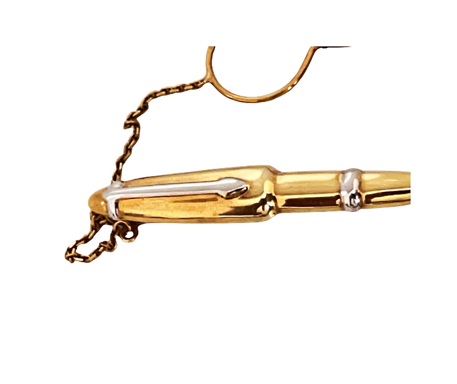 Unique Gold tie clip miniature fountain pen in yellow and white gold France