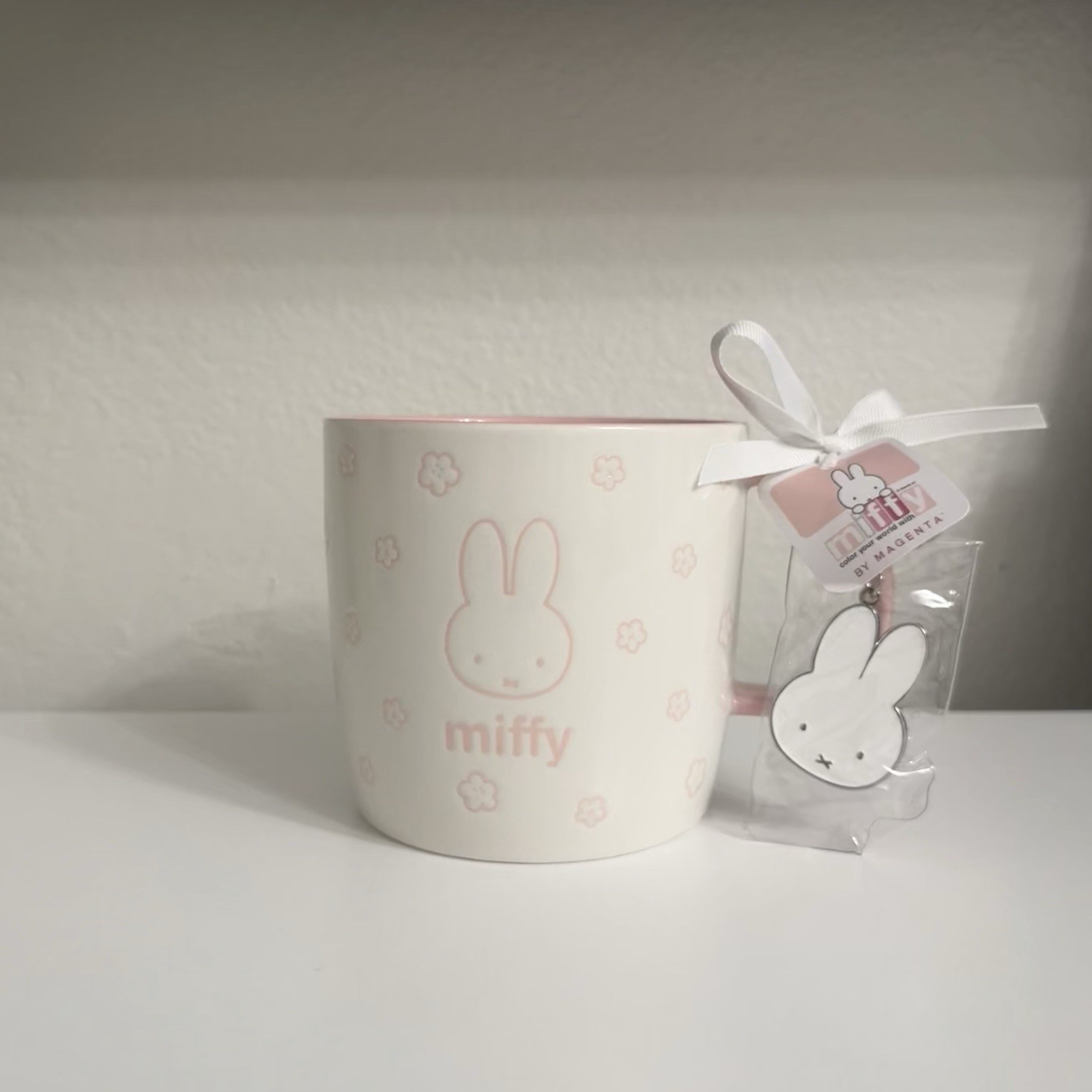 Miffy By Magenta Cherry Blossom White Pastel Pink Sakura Ceramic Mug w/ Keychain