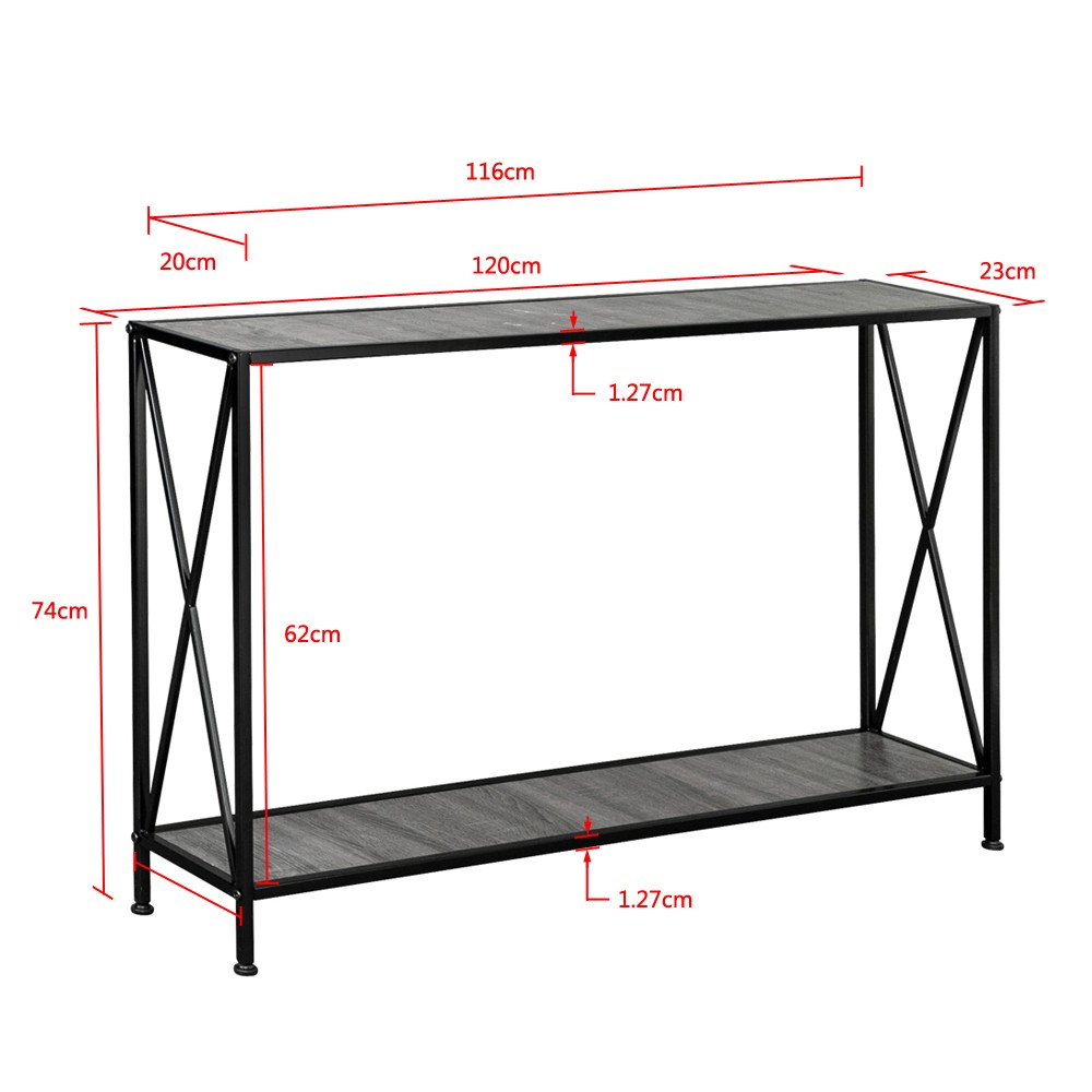 Grey MDF Countertop Black Wrought Iron Base 2 Layers Forked Console Table