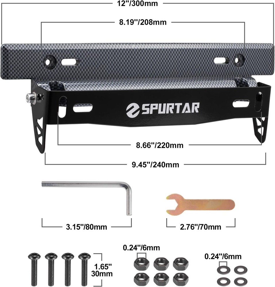 Spurtar License Plate Frames, Adjustable Front Car Holder Black