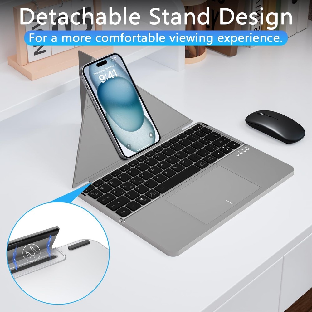 Foldable Keyboard and Mouse, MEKO Folding Wireless Bluetooth Keyboard and Mou...