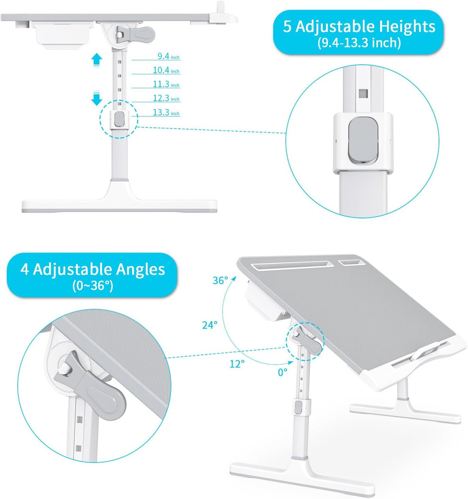 KLEAR Foldable Laptop Bed Tray Desk with Extral Drawstring Bag, Adjustable Bed T