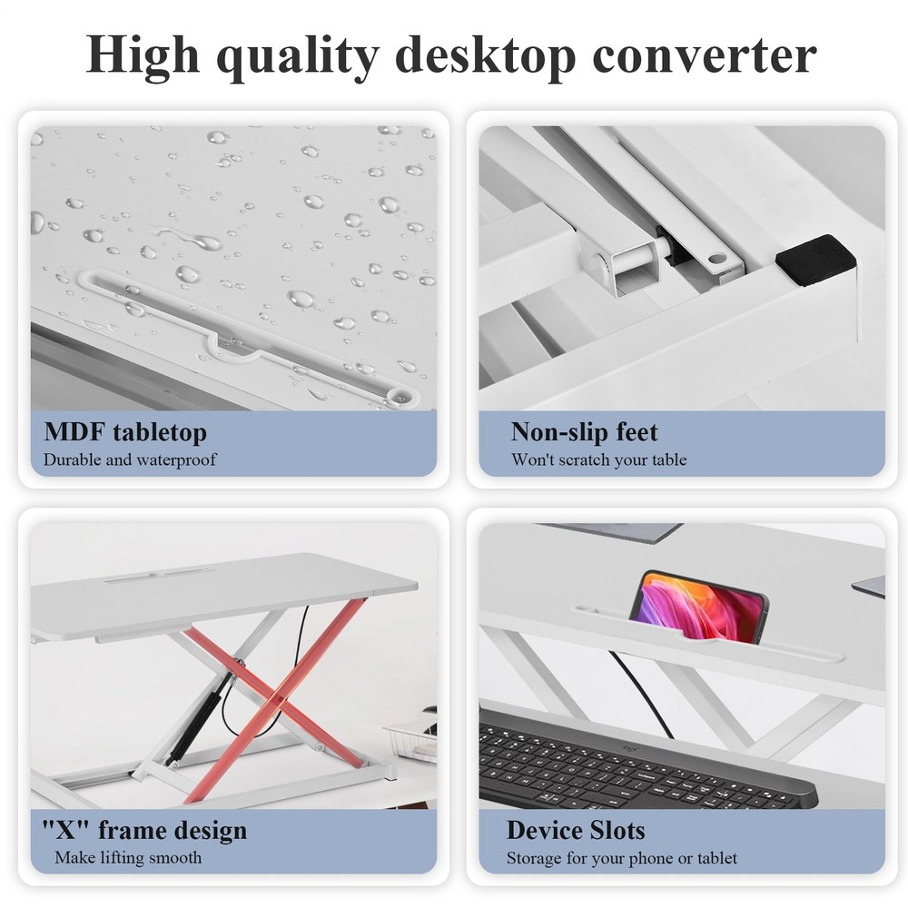 37" Height Adjustable Office Desk Riser Black Standing Desk Converter