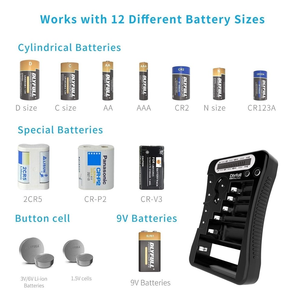 Universal Battery Tester with LCD Display - Quick Identification for All Types