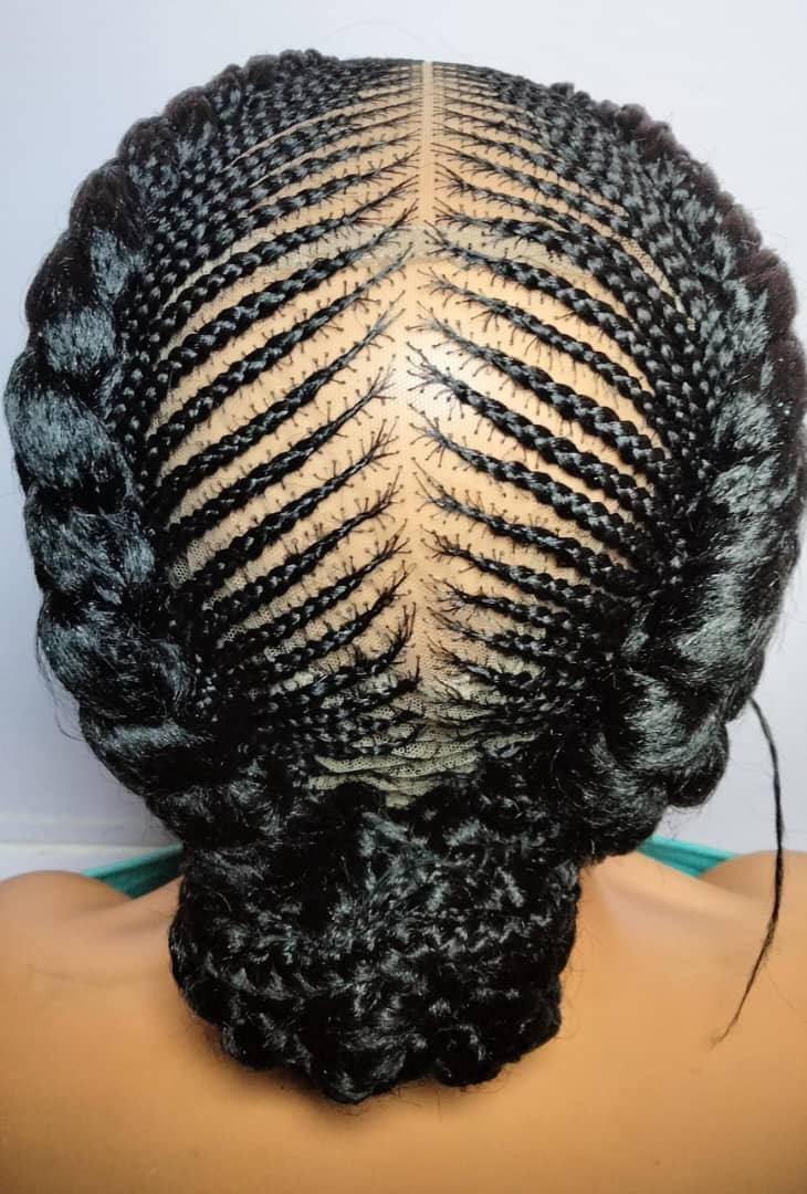 Bun Braided Wig. Ghana Cornrow Braids Full Lace with Baby Hair Bun Wig