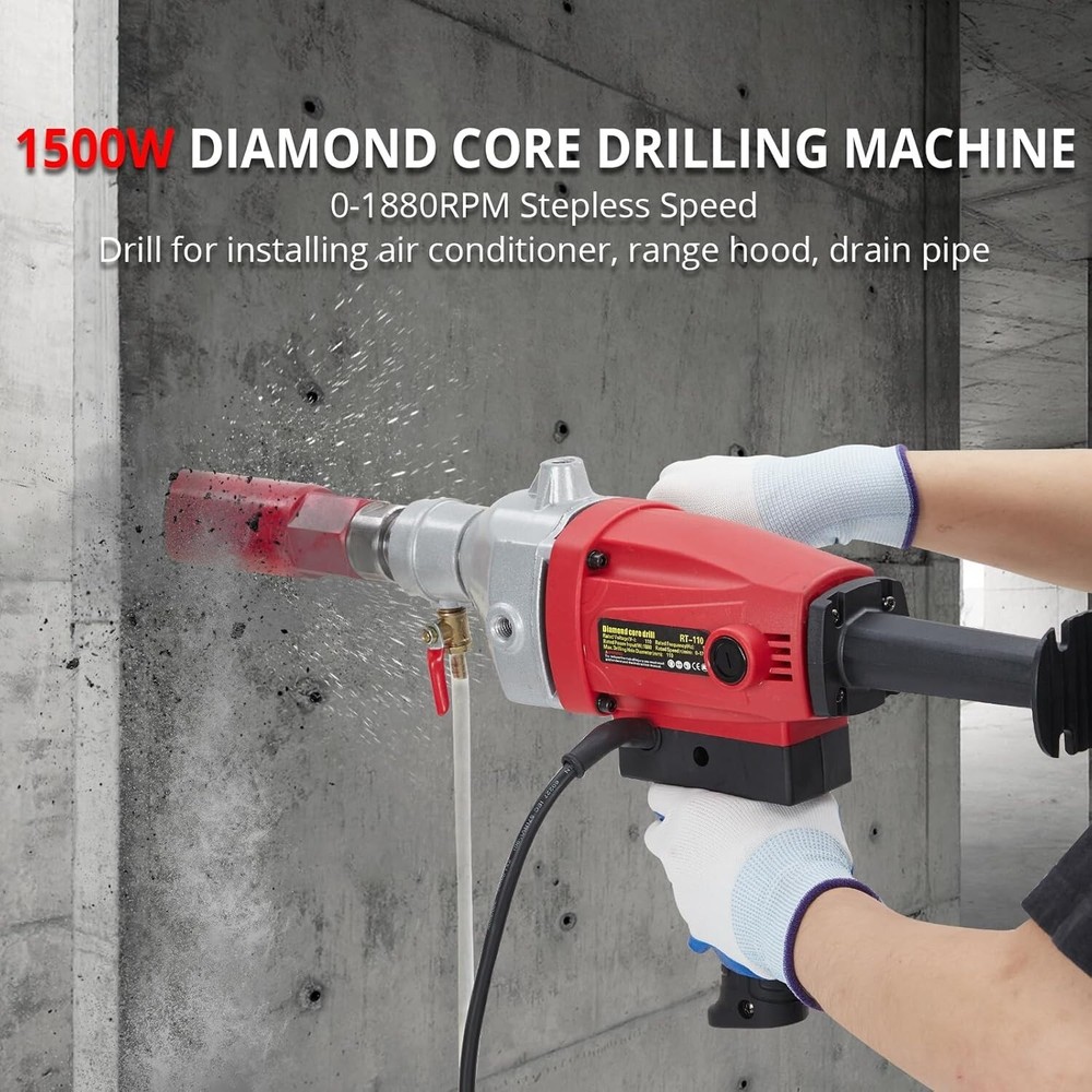 4'' Core Drill Machine Diamond Concrete Drill Rig 1880RPM with 2'' Drill Bits