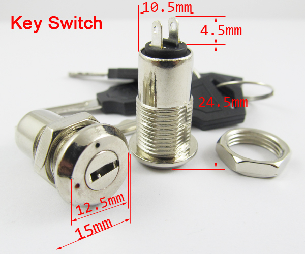 1pc Key Switch ON/OFF Lock Switch K3 with Plastic Handle 10.5x29mm