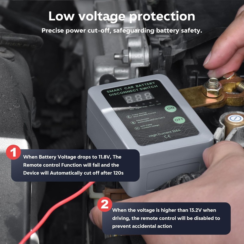 Kill Switch for Car - 12V Remote Battery Disconnect Switch Smart Voltage Car ...