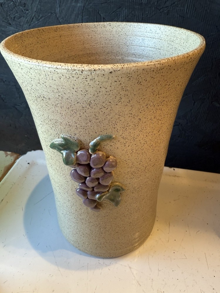 Handmade Pottery Vase With Grape Design
