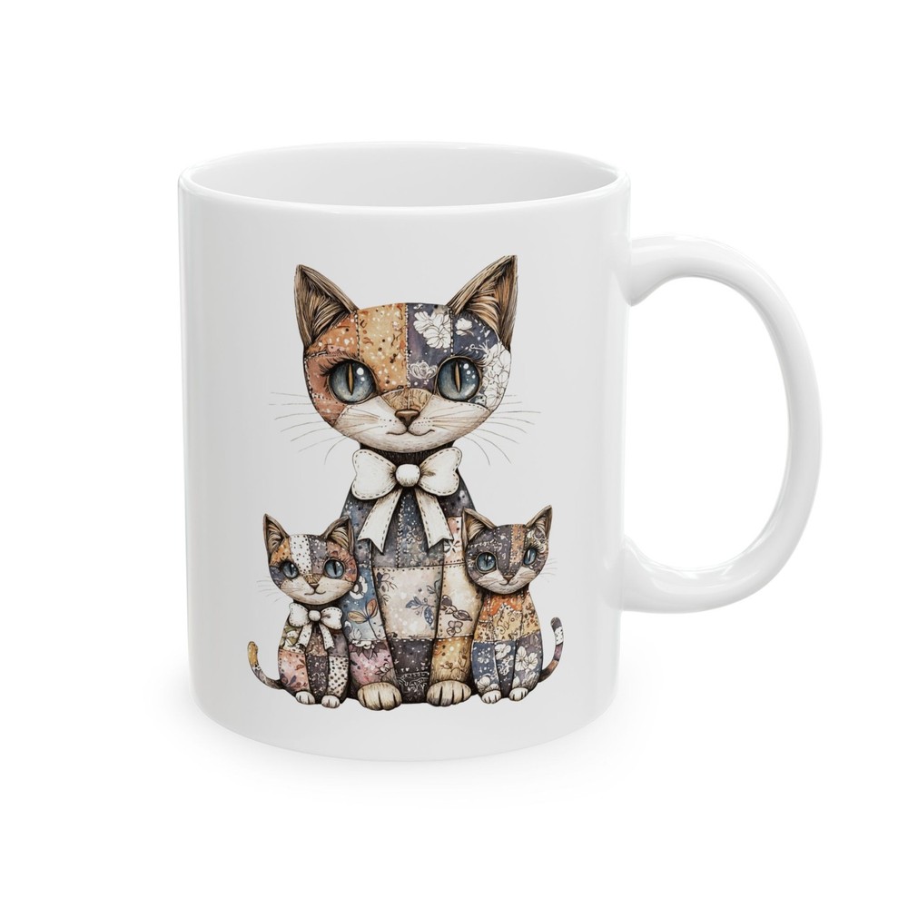 Patchwork Cat Mug Cat Patchwork Art Gift Cute Coffee Cup for Women