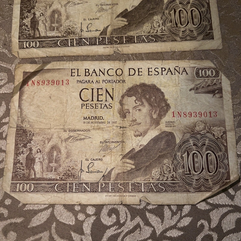 1965 Spain 100 pesetas 2 Notes November 1965