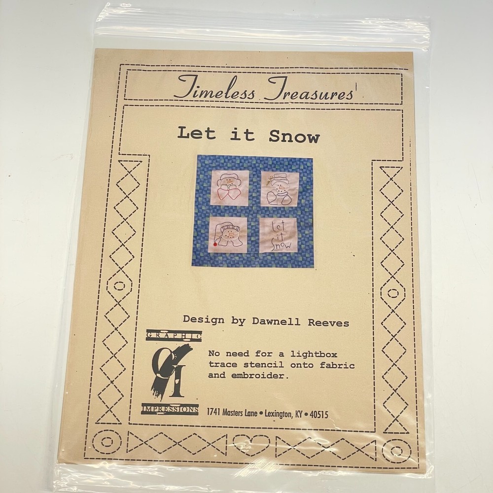 Timeless Treasures Stitchery Quilt Embroidery Sewing Template Let it Snow